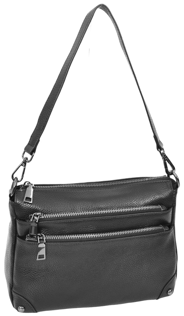 Adalynn Women's Real Leather Cross-Body Organiser Shoulder Bag Black-6