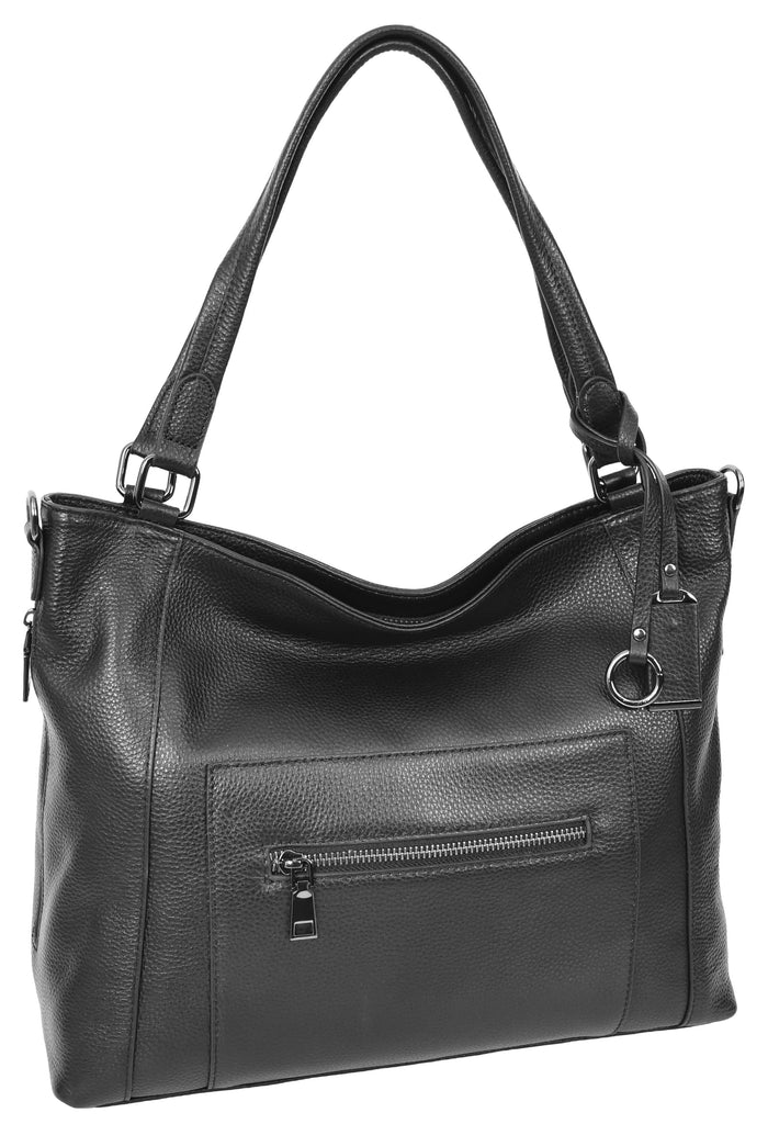 Abigail Women Leather Zip Opening Tote Shoulder Handbag Black-6