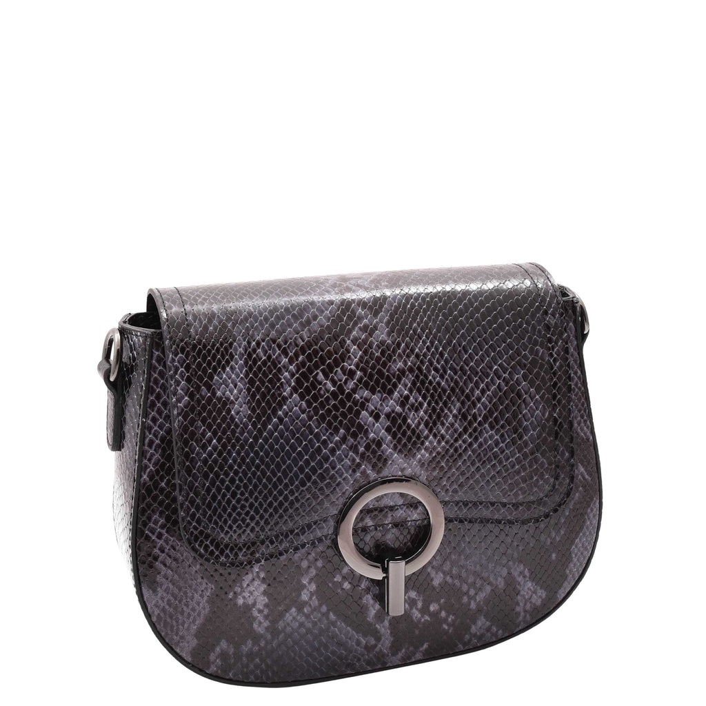 DR578 Women's Genuine Leather Small Sized Cross Body Bag Snake Print Navy 6