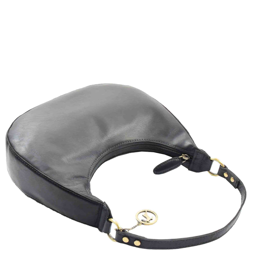 DR557 Women's Real Leather Classic Shoulder Hobo Bag Black 7