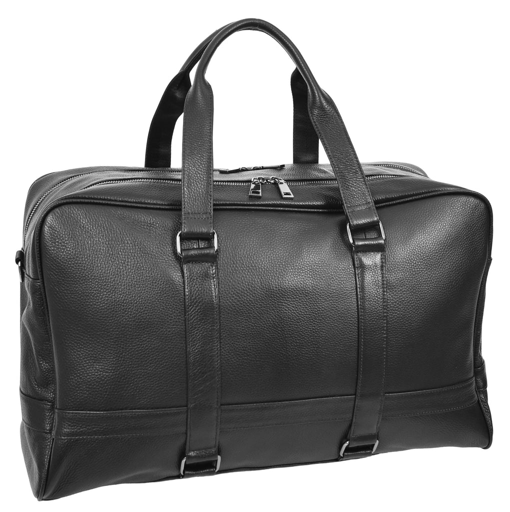 Alexis Leather Large Classic Weekend Travel Holdall Bag Black-6