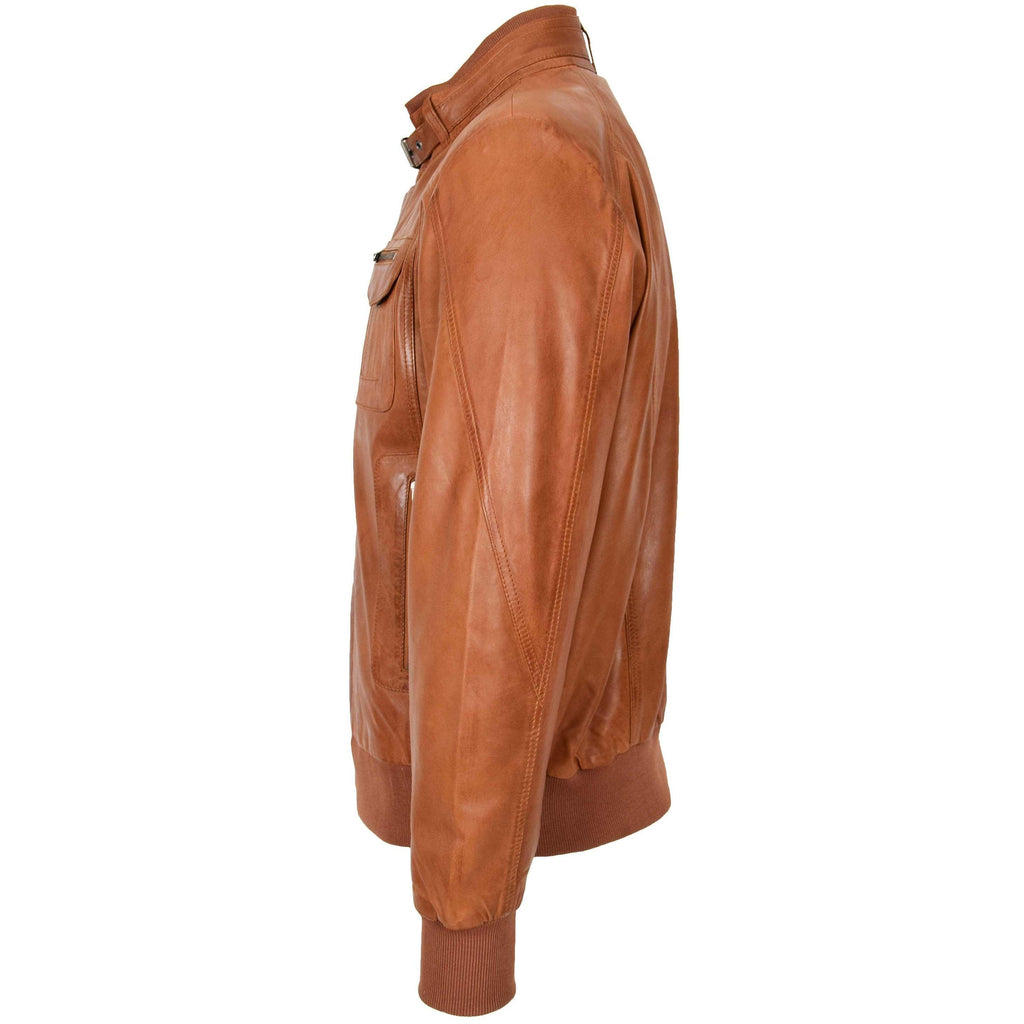 DR110 Men's Bomber Style Leather Jacket Tan 5