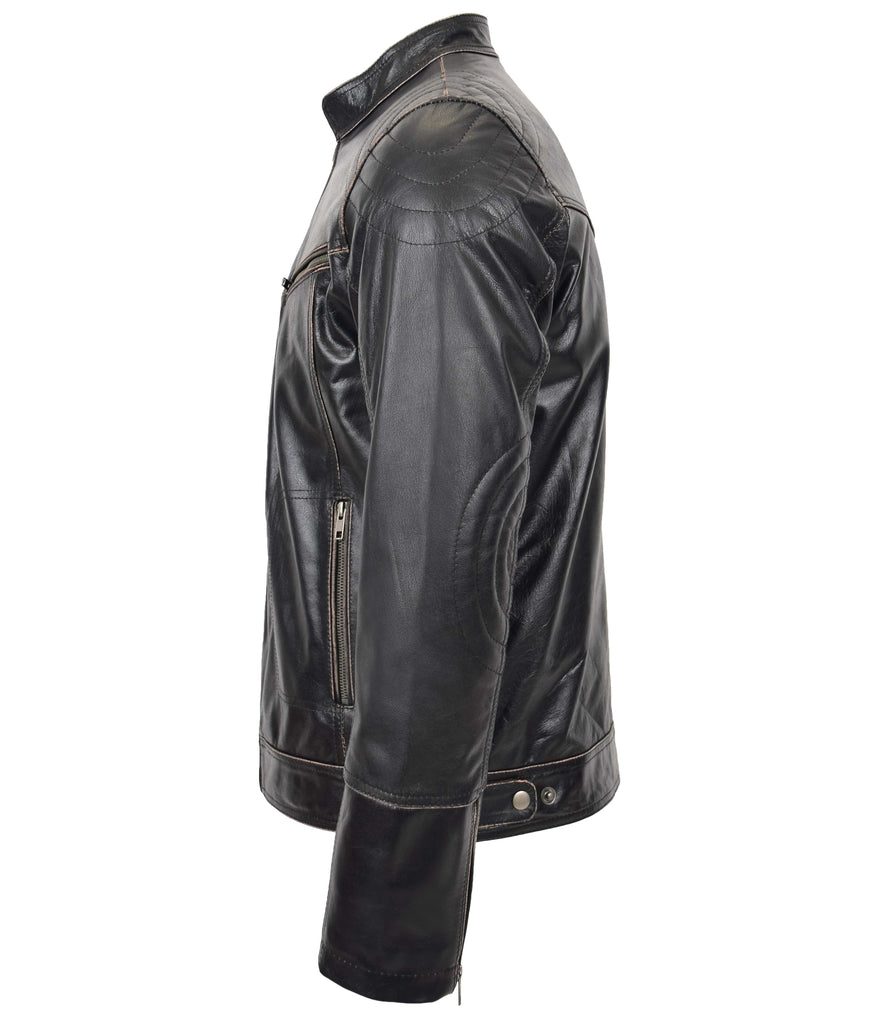 DR561 Men's Vintage Biker Leather Jacket Dark Brown 6