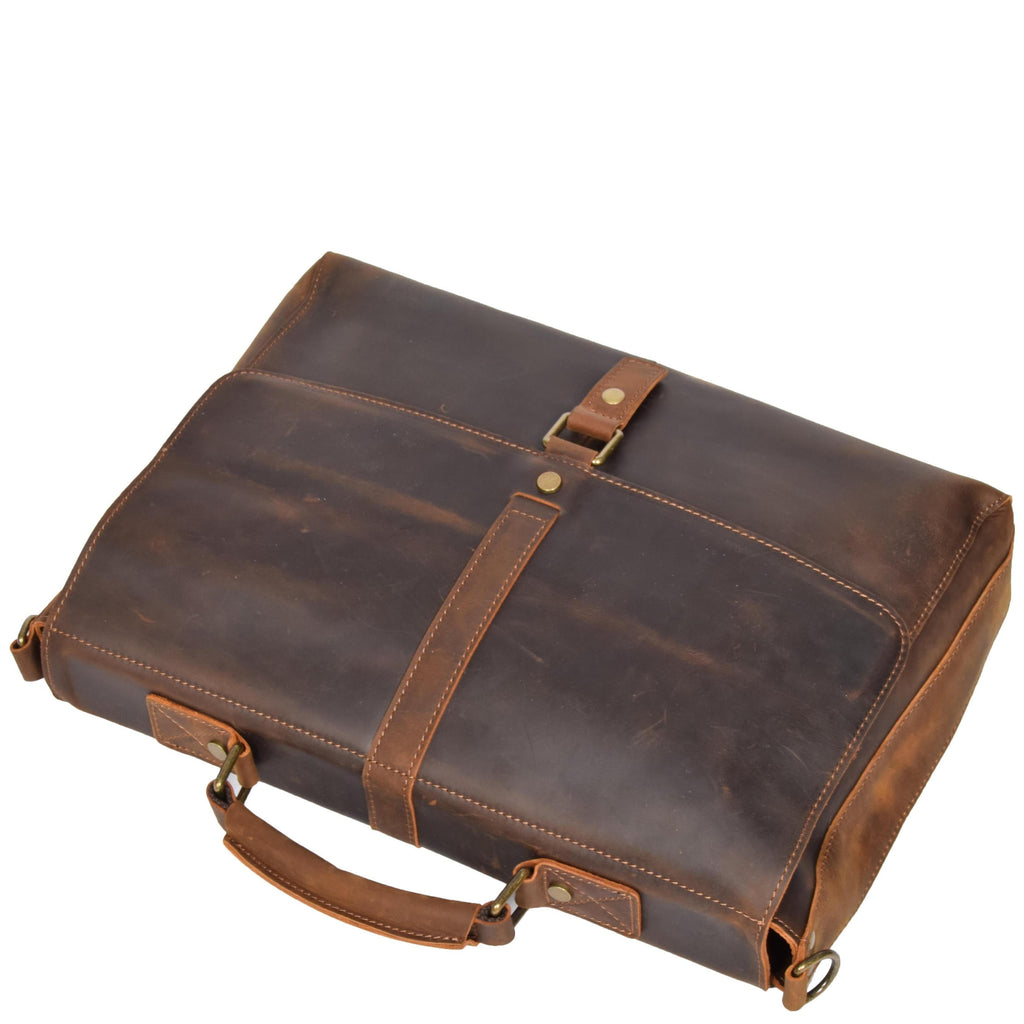 DR653 Men's Cross Body Bag Real Leather Vintage Briefcase Tan 6
