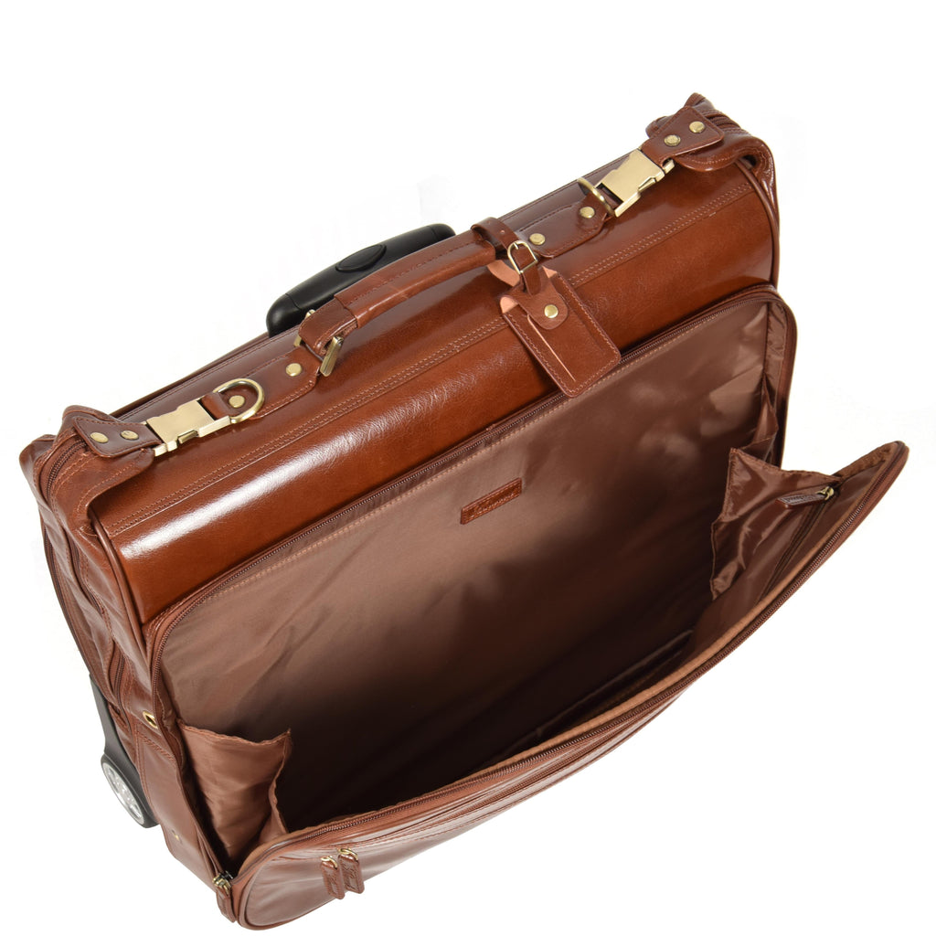 DR641 Real Leather Business Suit Carrier With Wheels Chestnut 6