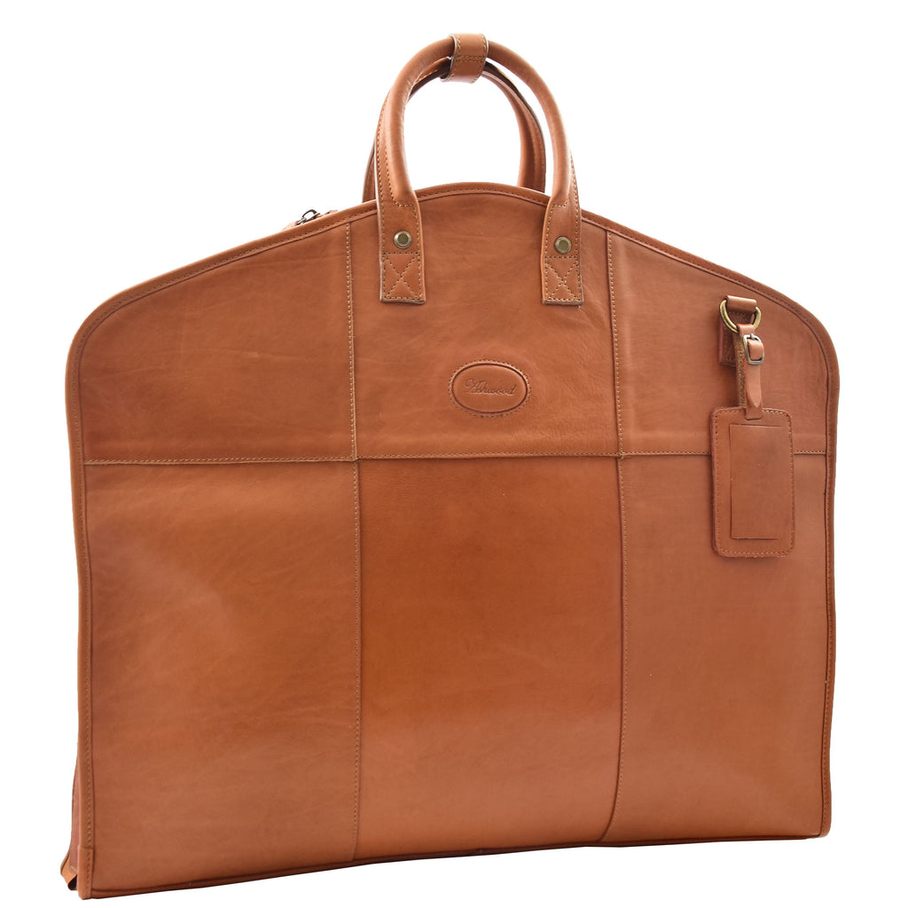 DR613 Genuine Leather Travel Suit Carrier Garment Bag Tan 6