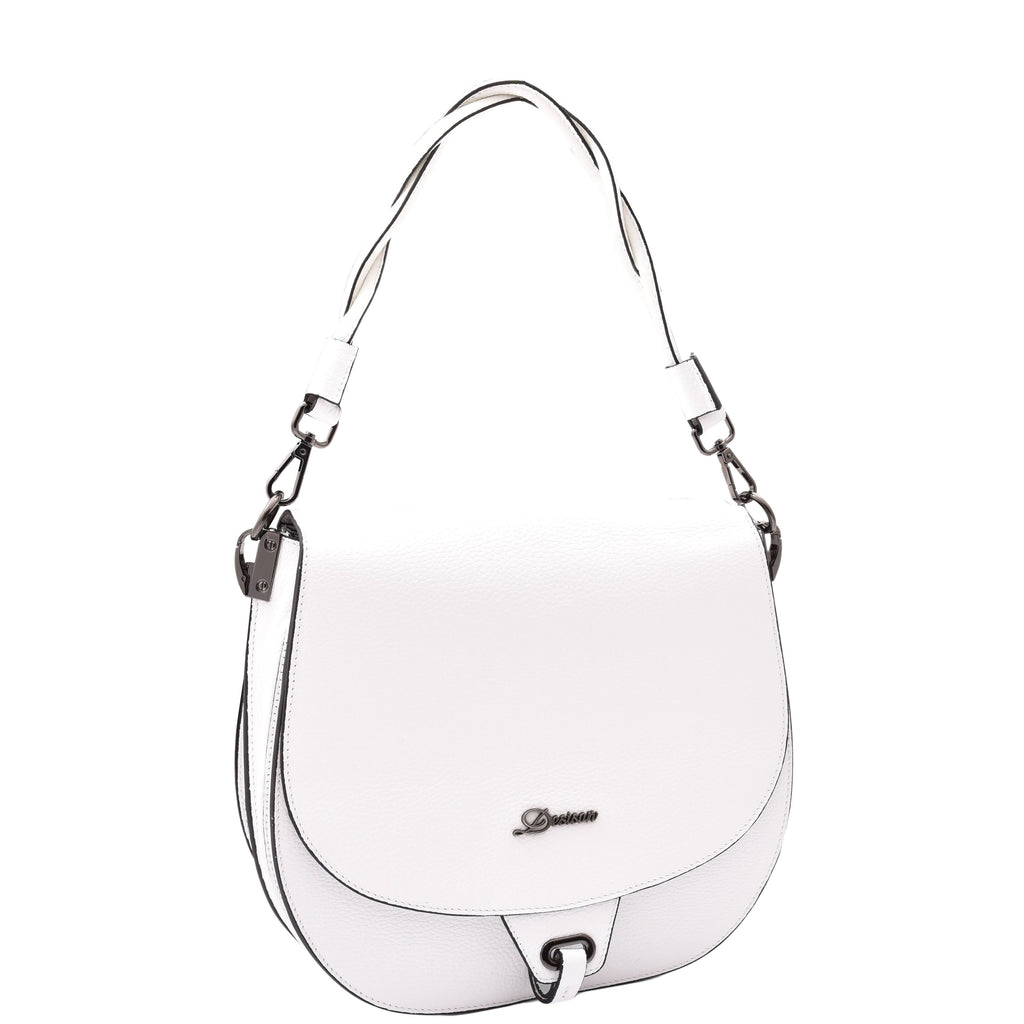 DR581 Women's Real Leather Twist Handle Shoulder Bag White 6