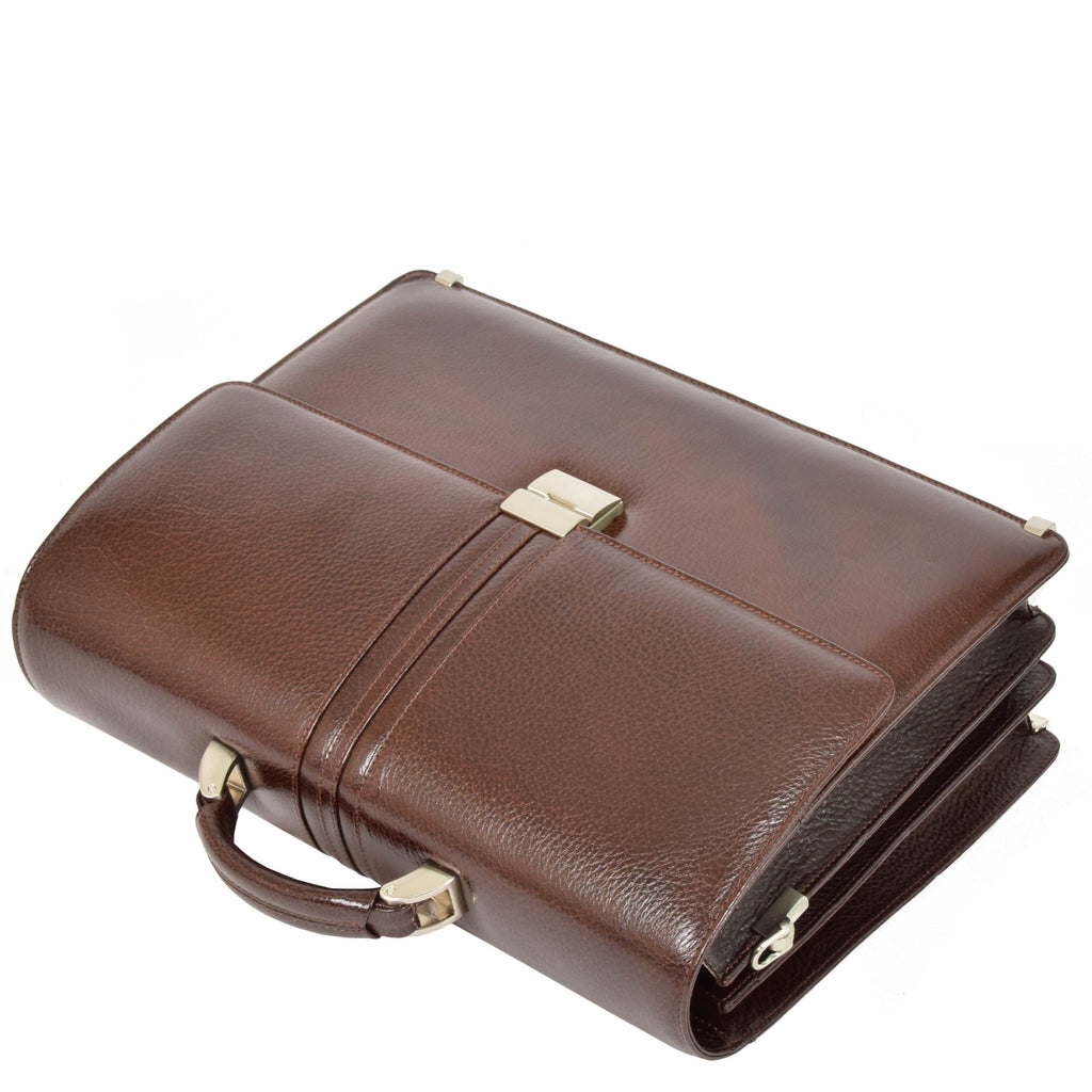 DR600 Men's Genuine Leather Cross Body Briefcase Brown 6