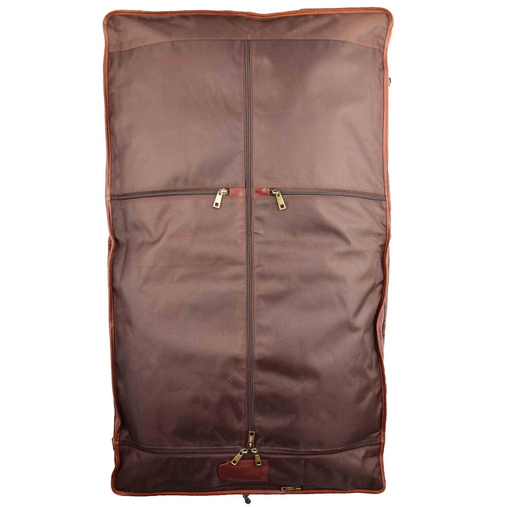 DR315 Genuine Luxury Leather Suit Garment Dress Carriers Chestnut 6