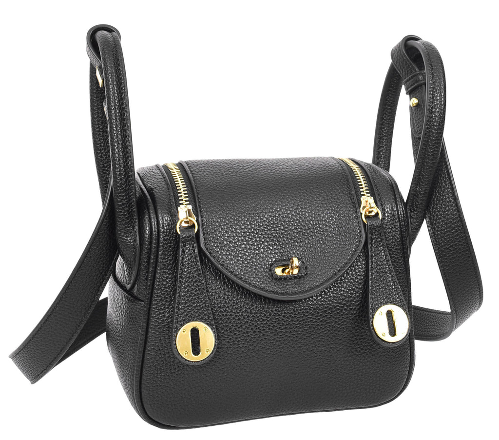 Regina Women's Faux Leather Mini Shoulder Strap Bag  Black-6