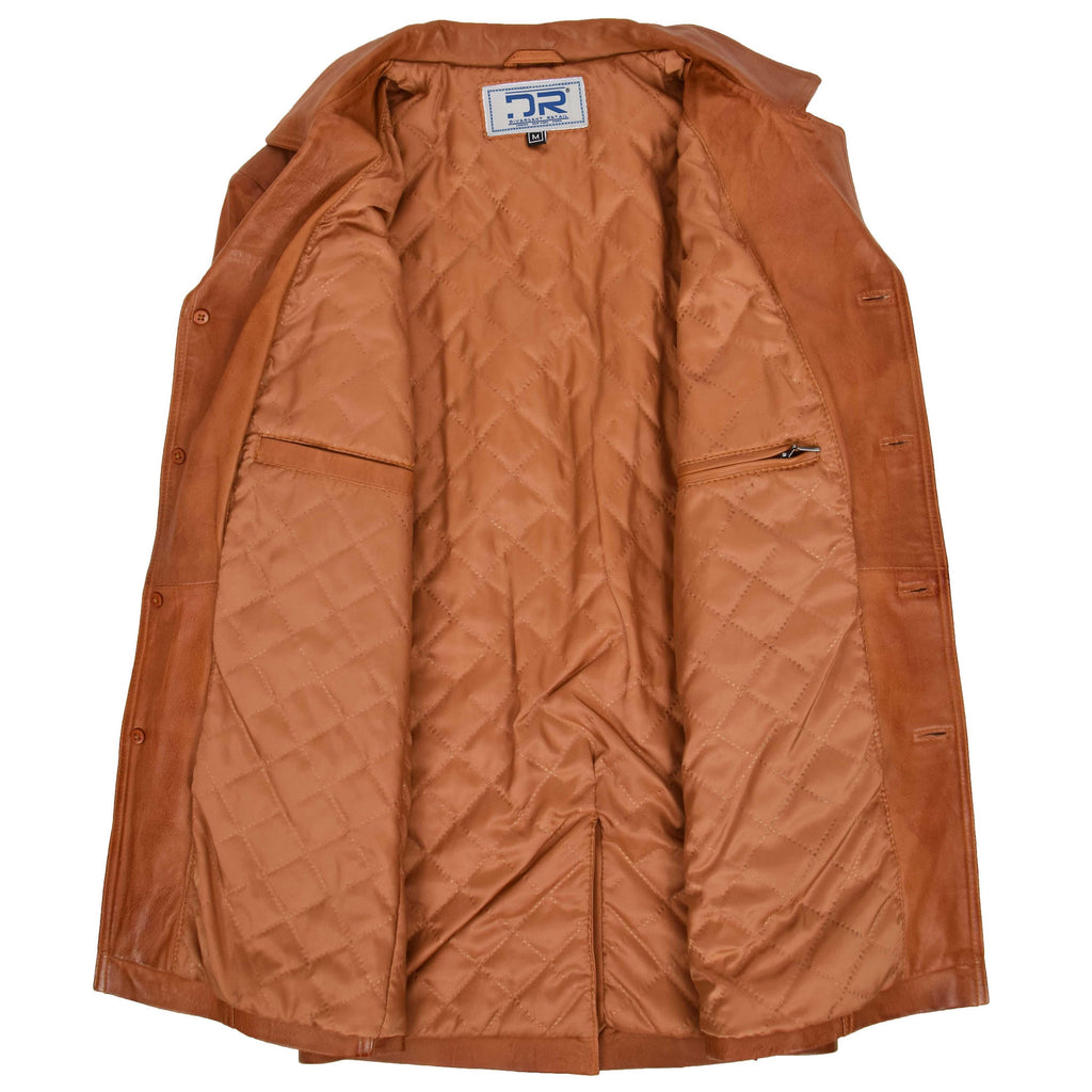 DR112 Men's Leather Classic Reefer Jacket Tan 5