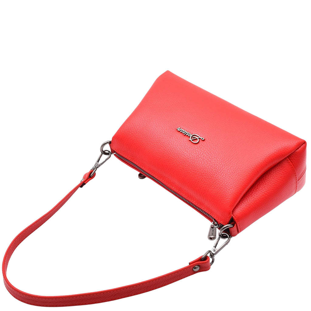 DR597 Women's Genuine Leather Small Zip Handbag Shoulder Bag Red 6