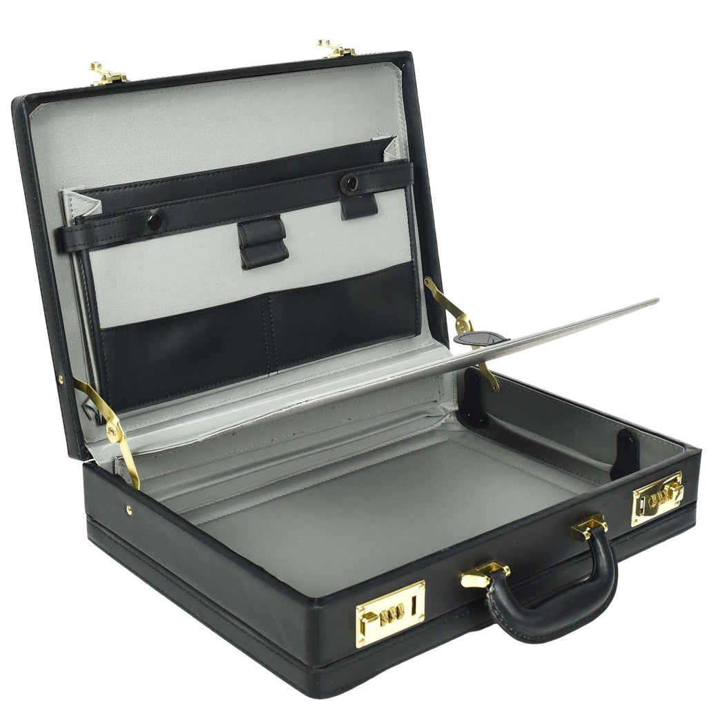 DR657 Expandable Leather Briefcase Combination Lock Attache Case Black 6