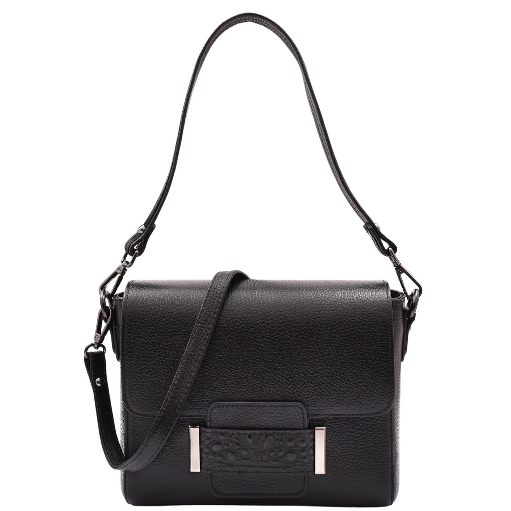 DR582 Women's Leather Adjustable Shoulder Strap Messenger Bag Black 6