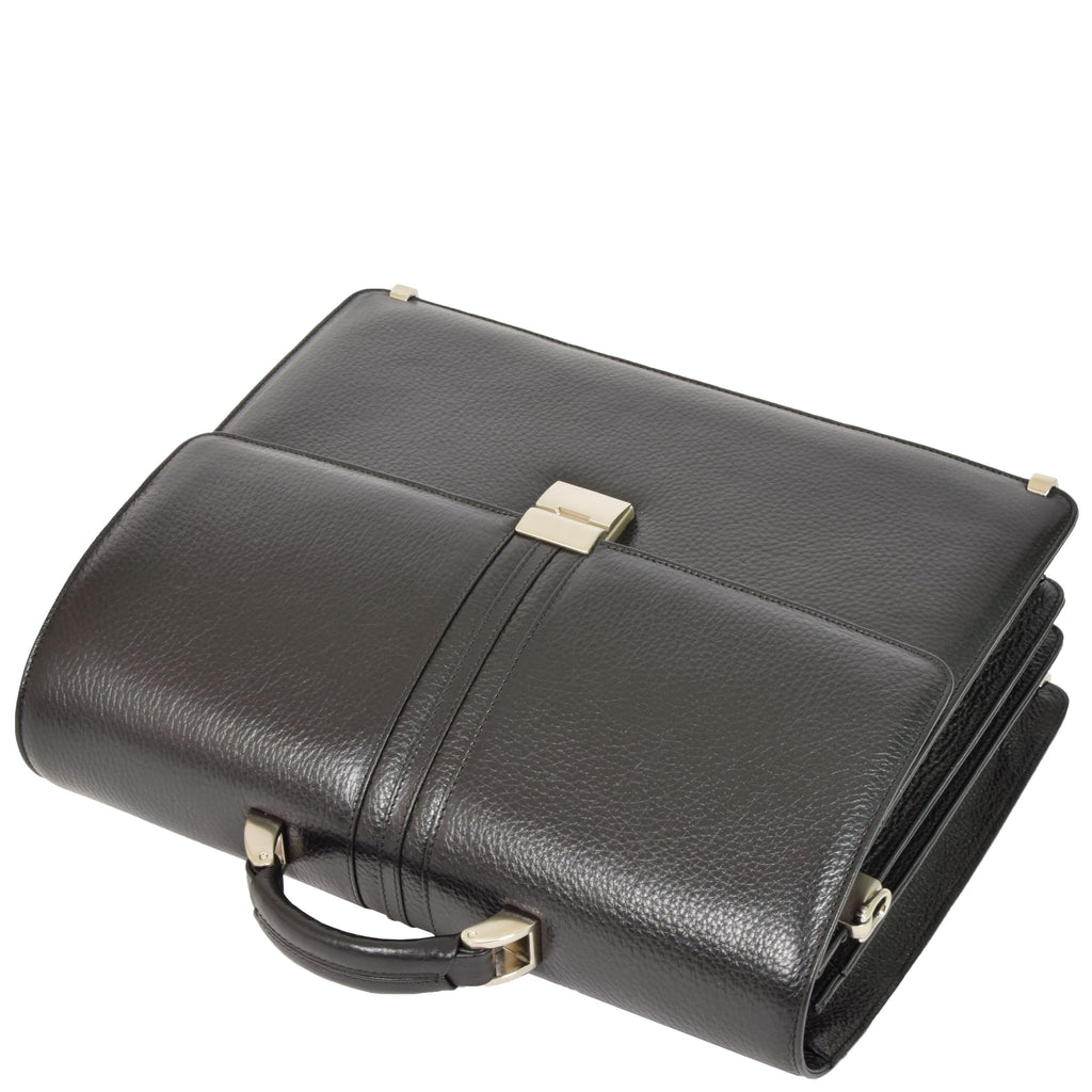 DR600 Men's Genuine Leather Cross Body Briefcase Black 6