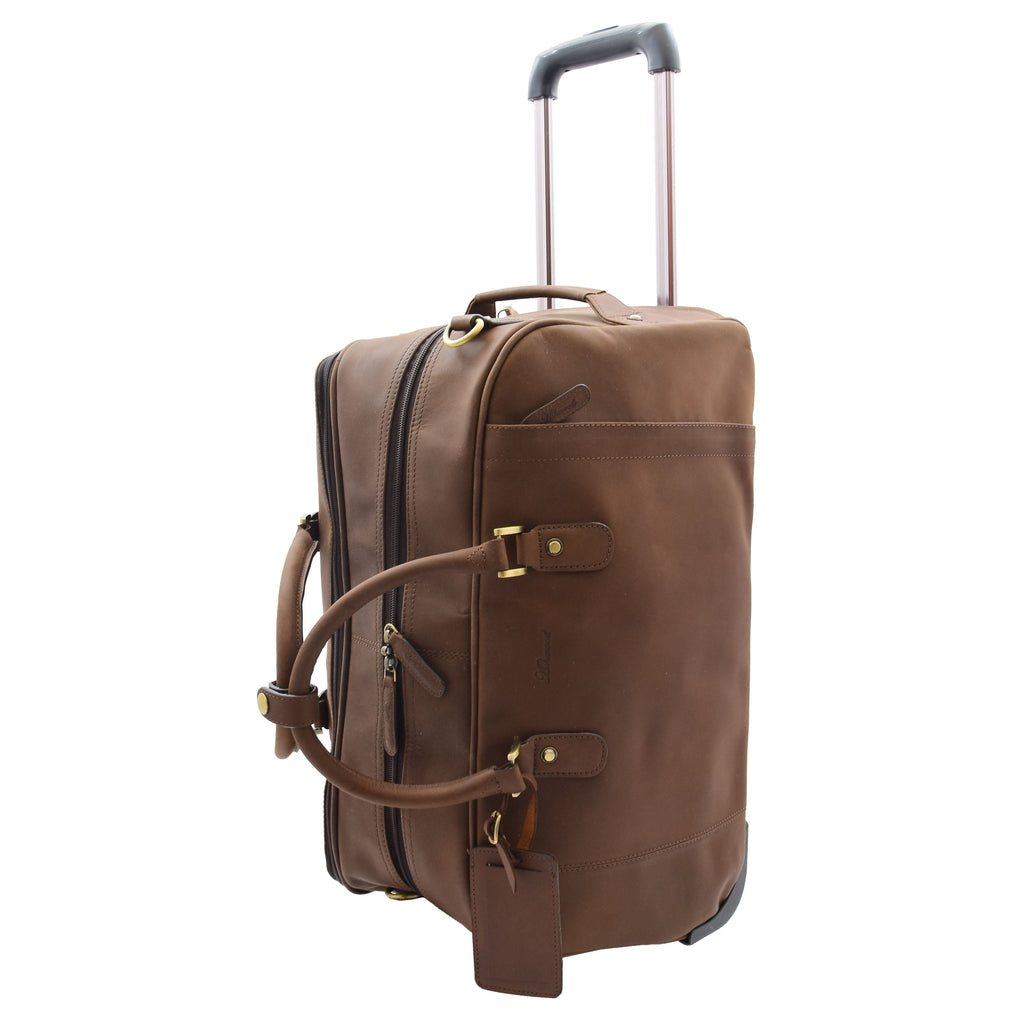 DR611 Premium Leather Overnight Wheeled Holdall Bag Brown 6