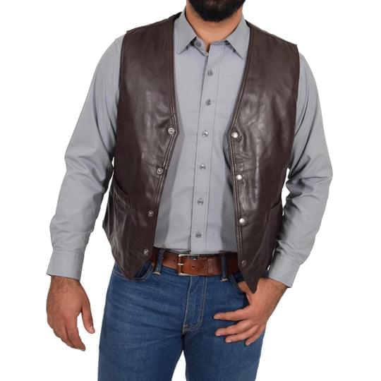 DR105 Men’s Classic Leather Waistcoat Brown 4