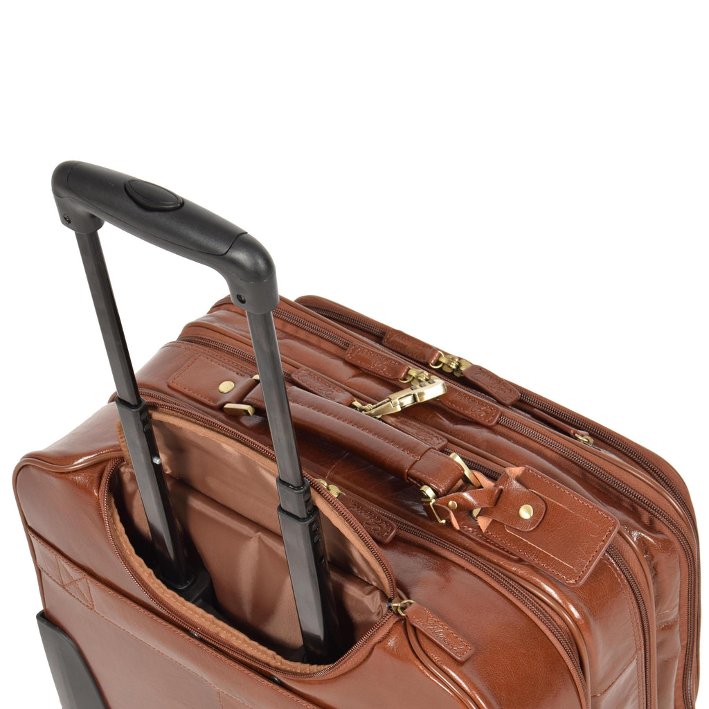 DR640 Genuine Leather Wheeled Travel Laptop Pilot Case Chestnut 6