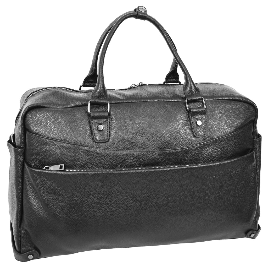 Kinsley Leather Classic Weekend Travel Large Holdall Bag Black-6