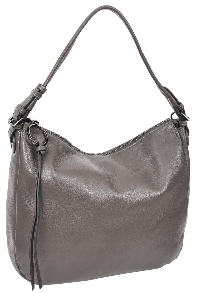 Ottawa Women's Genuine Leather Hobo Style Shoulder Handbag Grey-6