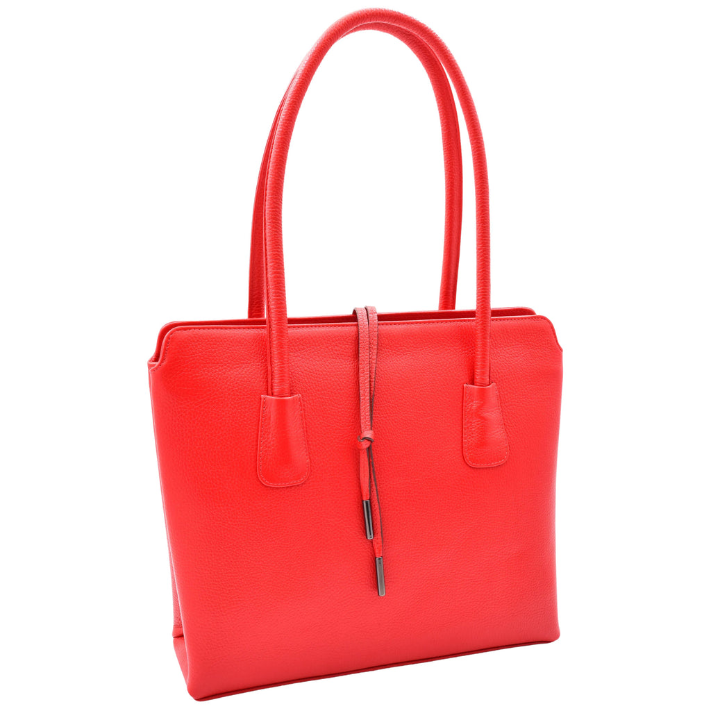 DR590 Women's Stylish Zip Opening Tote Large Shoulder Bag Red 6