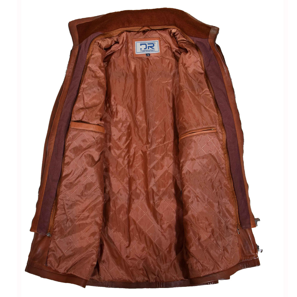 DR563 Men’s Genuine Leather Coat Detachable Collar Lining Cognac 6