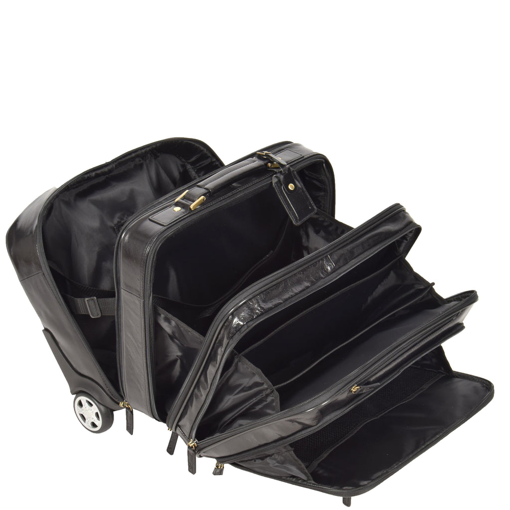 DR640 Genuine Leather Wheeled Travel Laptop Pilot Case Black 6