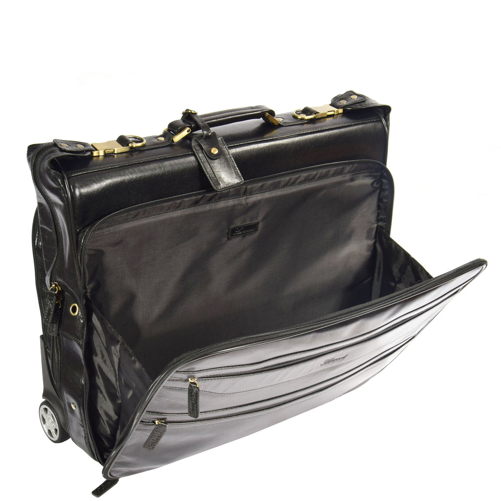 DR641 Real Leather Business Suit Carrier With Wheels Black 6