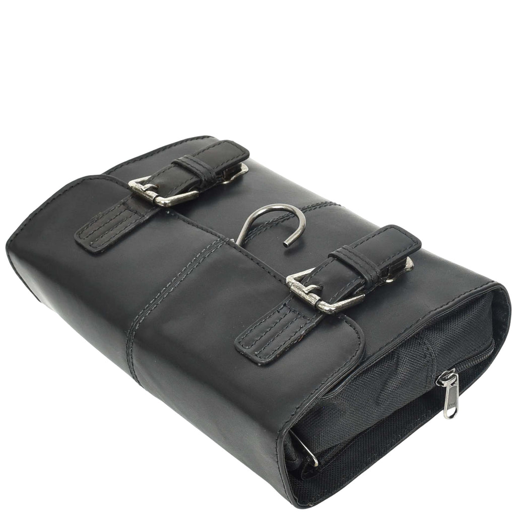 DR666 Genuine Cow Waxed Leather Toiletry Wash Bag Black 6
