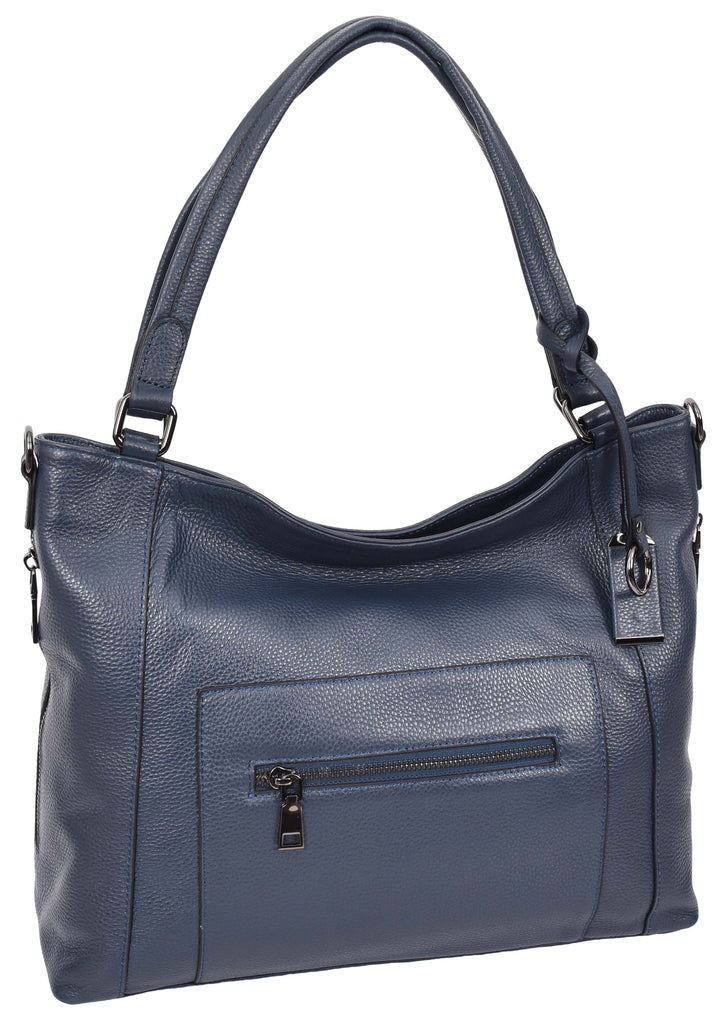 Abigail Women Leather Zip Opening Tote Shoulder Handbag Blue-6