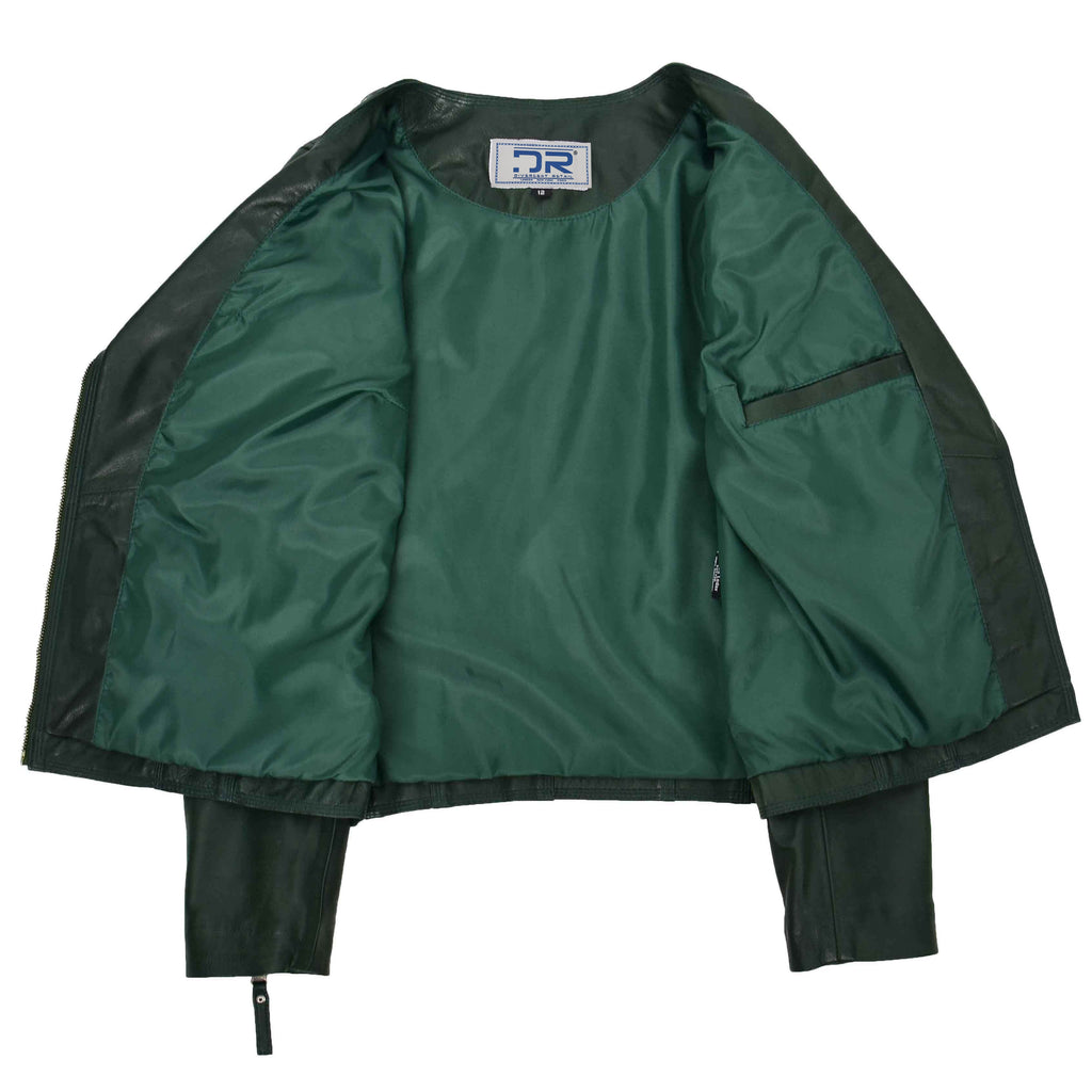 DR572 Women's Casual Cross Zip Leather Jacket Green 6