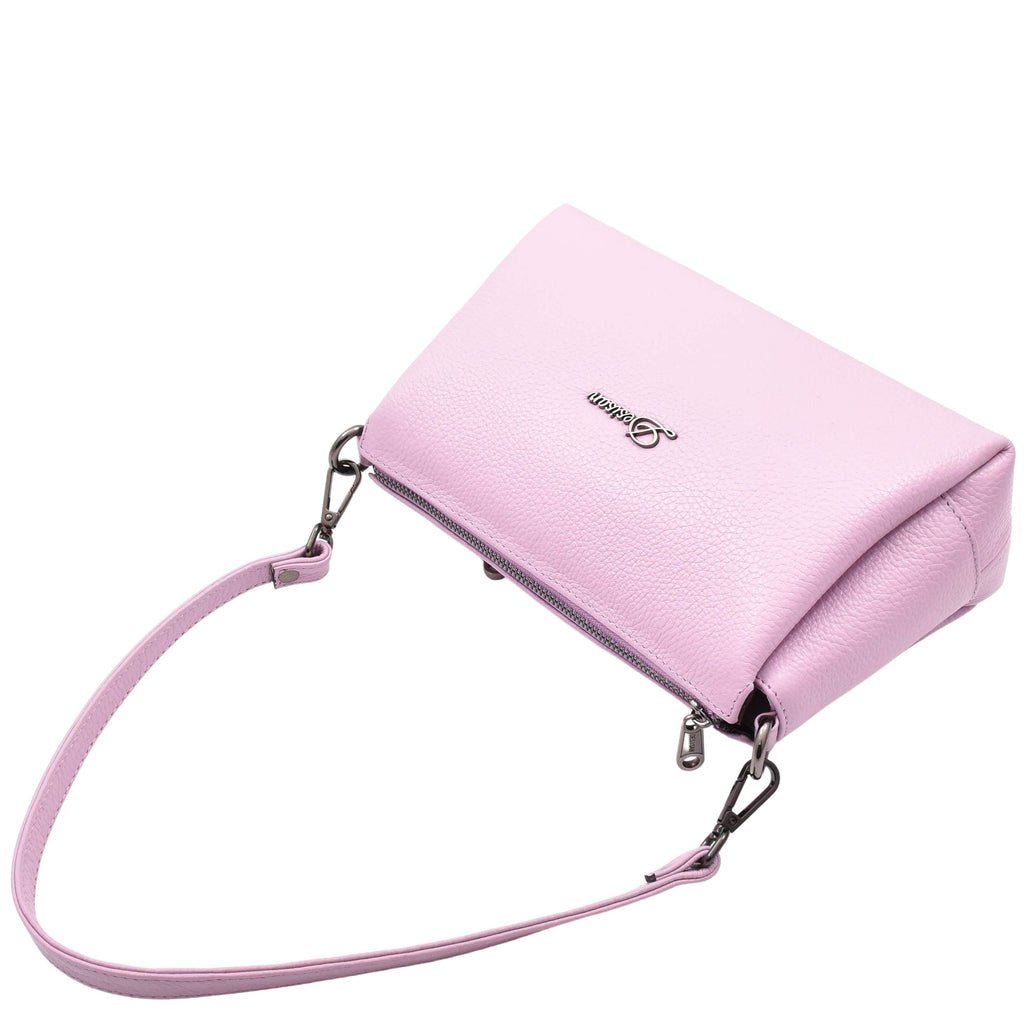 DR597 Women's Genuine Leather Small Zip Handbag Shoulder Bag Lilac 6
