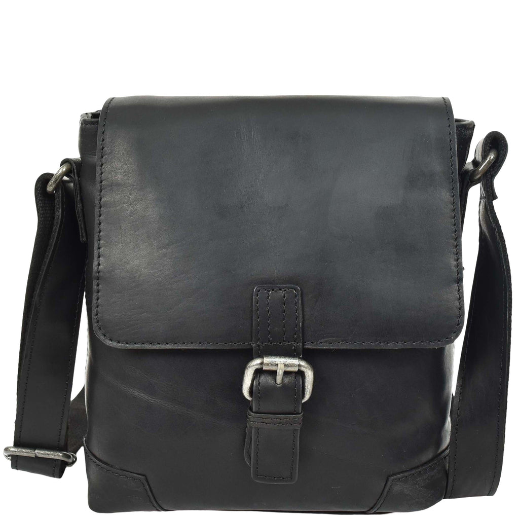 DR655 Men's Genuine Leather Cross Body Flight Bag Black 6