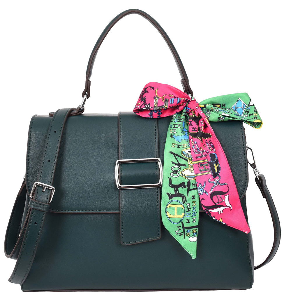 Brielle Women's Faux Leather Classic Satchel Style Handbag Green-5