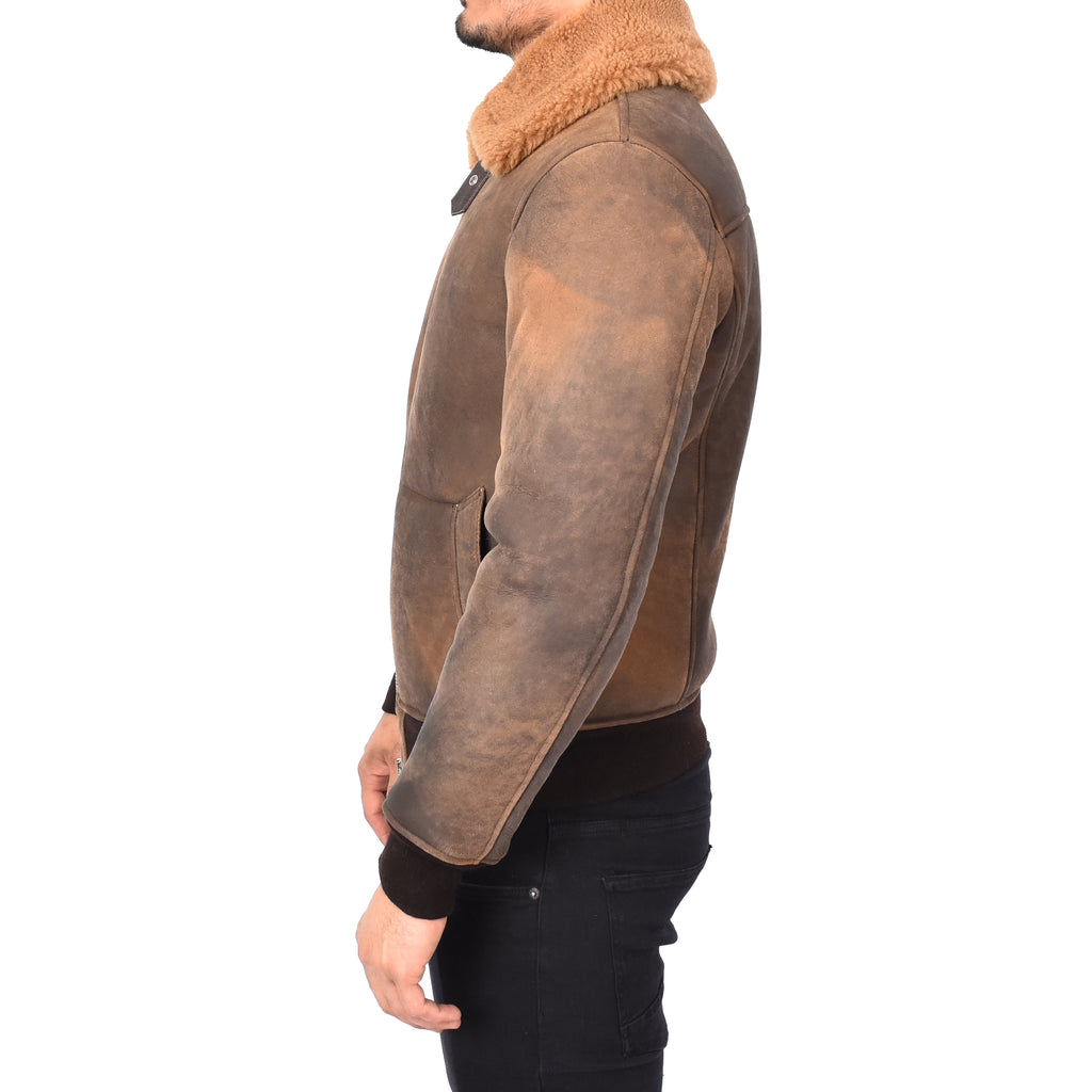 Mens Brown Antique Sheepskin B3 Bomber Jacket WW1 WW2 Aviator Dag 6