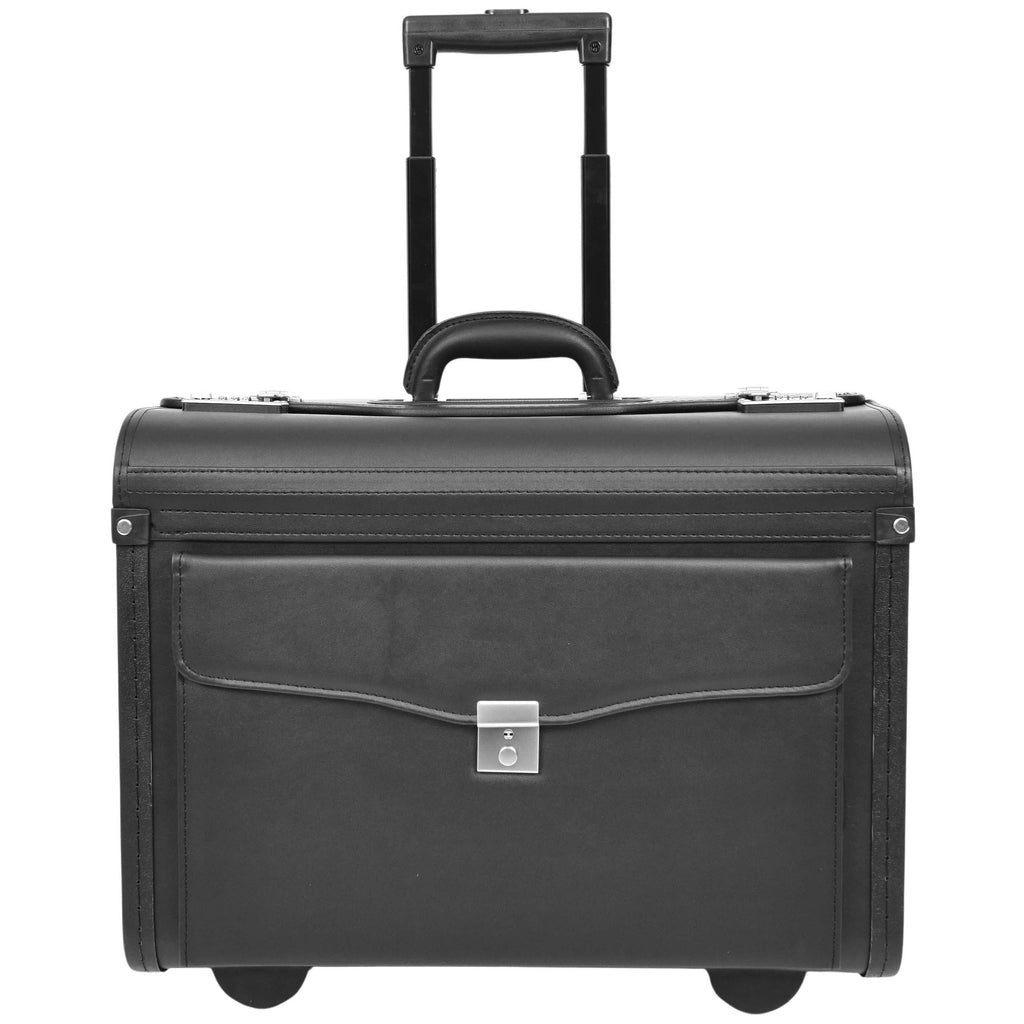 DR637 Durable Leather Cabin Wheeled Pilot Case Executive Laptop Bag Black 6