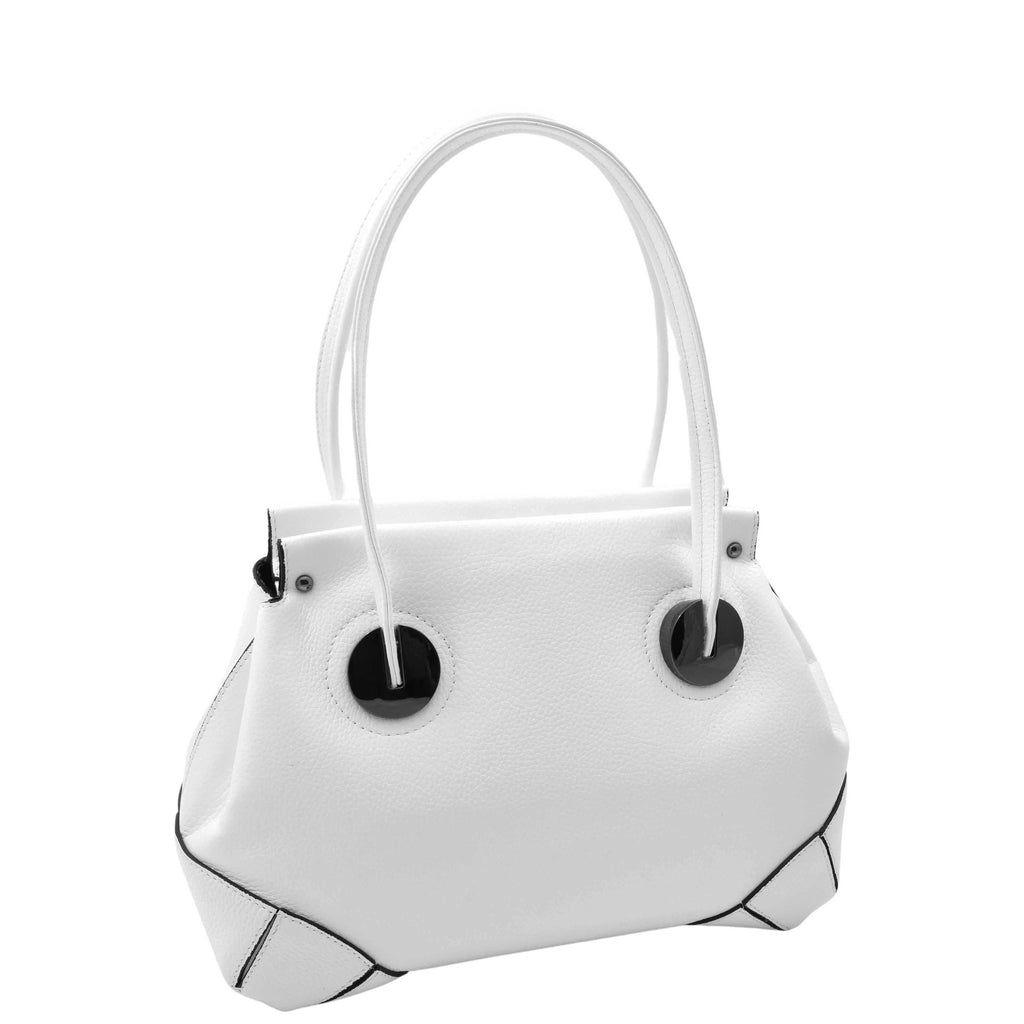 DR584 Women's Medium Tote Zip Shoulder Bag Leather Handbag White 6