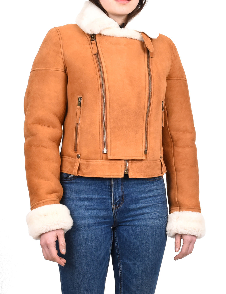 DR250 Women's Real Sheepskin Celebrity Style Jacket Tan 7