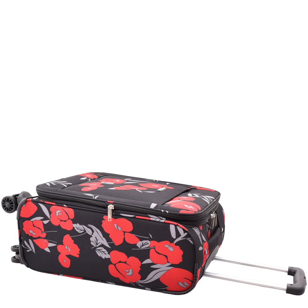 DR630 Soft Shell 4 Wheel Flower Print Expandable Cabin Suitcase Black 6