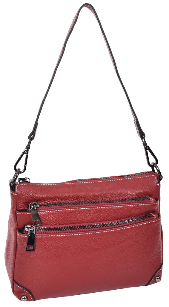 Adalynn Women's Real Leather Cross-Body Organiser Shoulder Bag Red-6