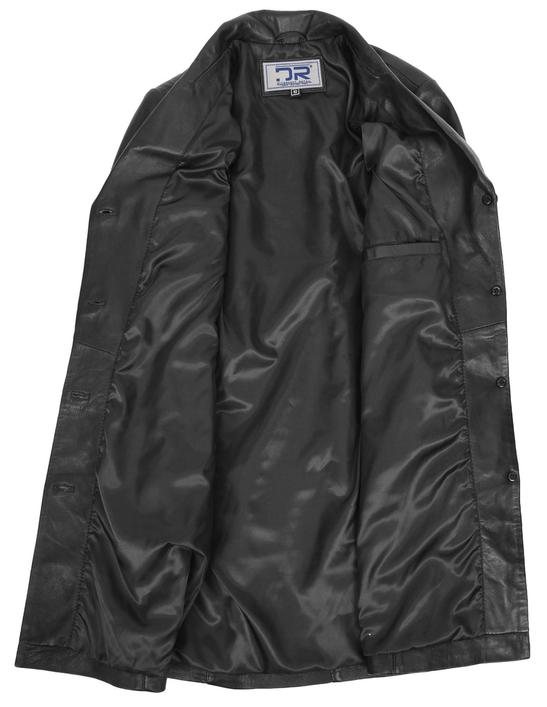 DR424 Women's Smart Long Leather Coat Black 6