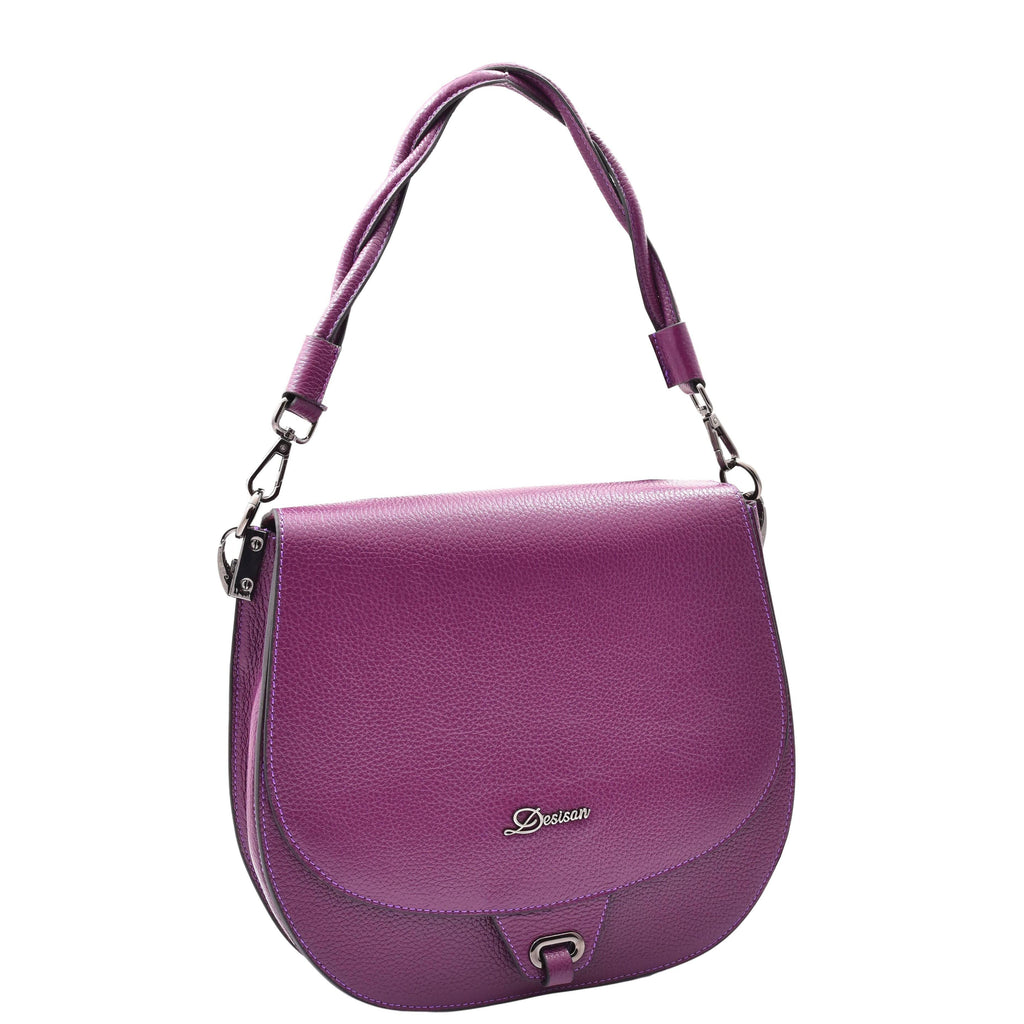 DR581 Women's Real Leather Twist Handle Shoulder Bag Purple 6