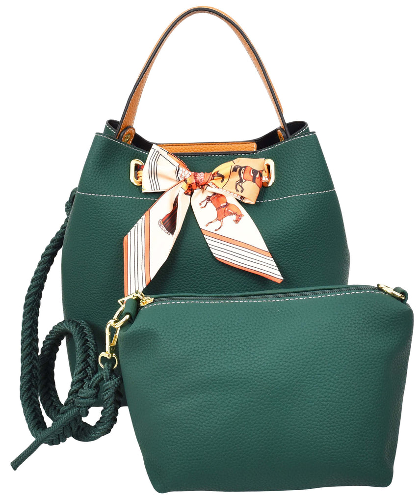 Adele  Women's Faux Leather Large Tote Cosmetics Shoulder Bag Green-6