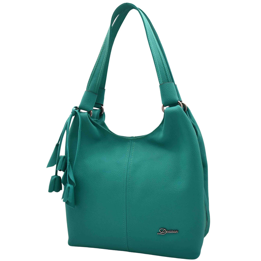 DR583 Women's Large Leather Hobo Bag With Zip Opening Green 6