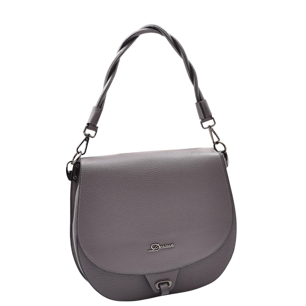 DR581 Women's Real Leather Twist Handle Shoulder Bag Grey 6