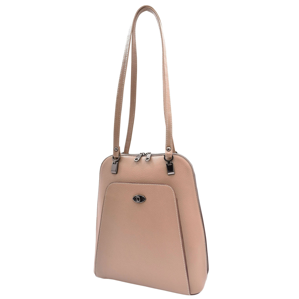 DR615 Women's Backpack Style Leather Shoulder Bag Taupe 6