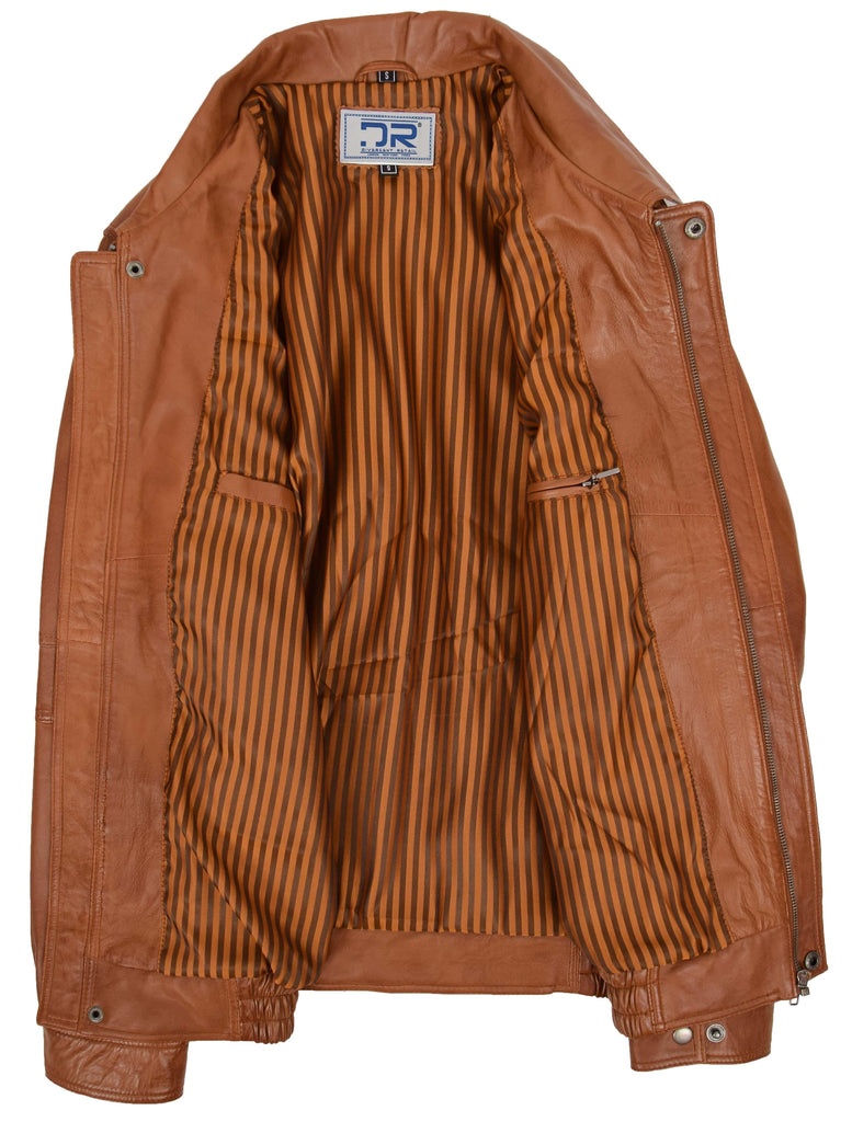 DR107 Men's Leather Classic Blouson Jacket Tan 6