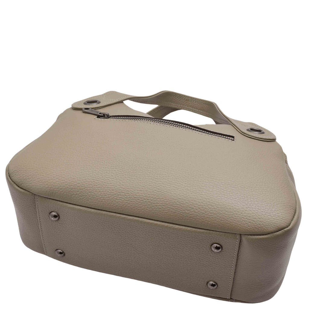 DR587 Women's Small Handbag Textured Leather Shoulder Bag Taupe 6