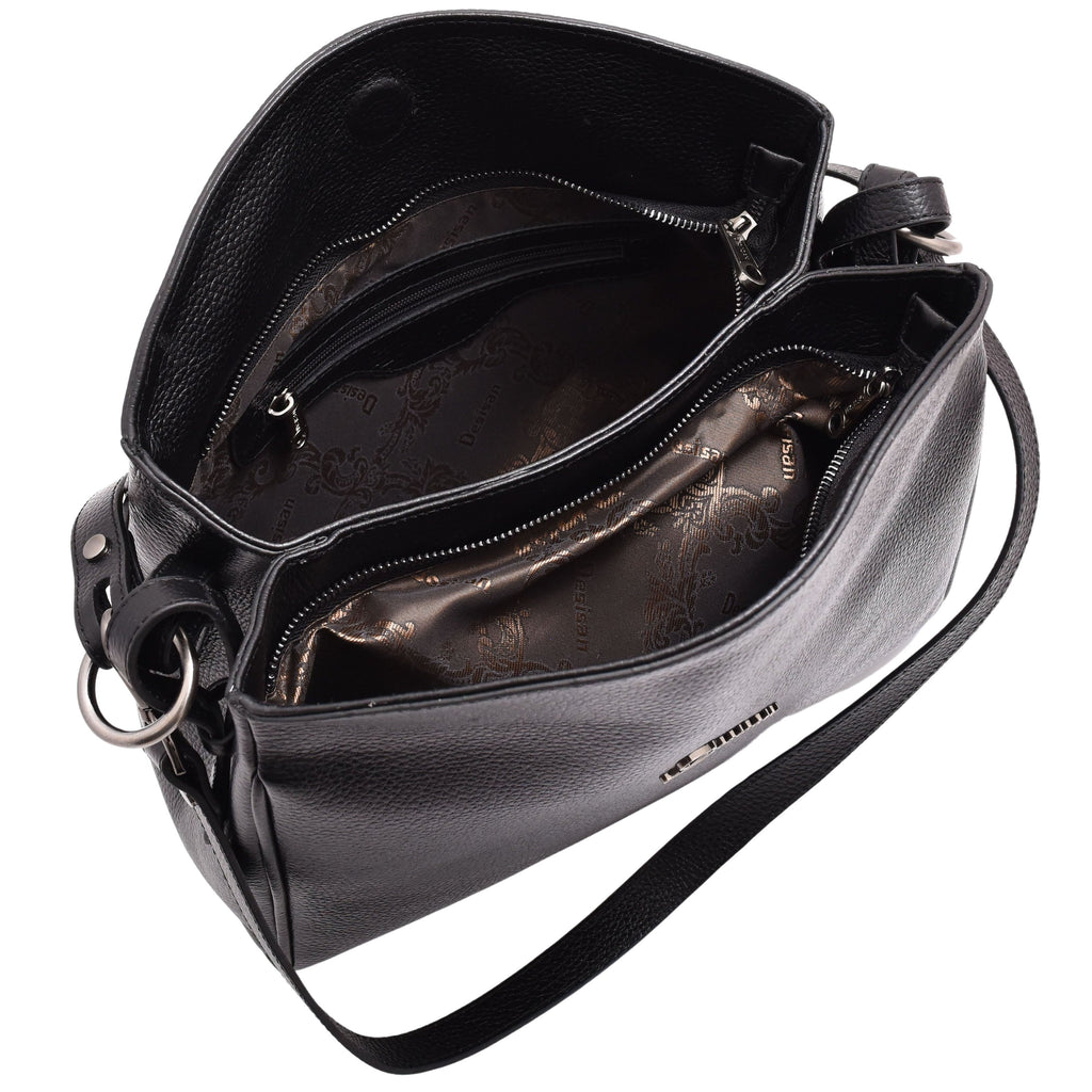 DR616 Women's Magnetic Snap Closure Leather Hobo Bag Black 6