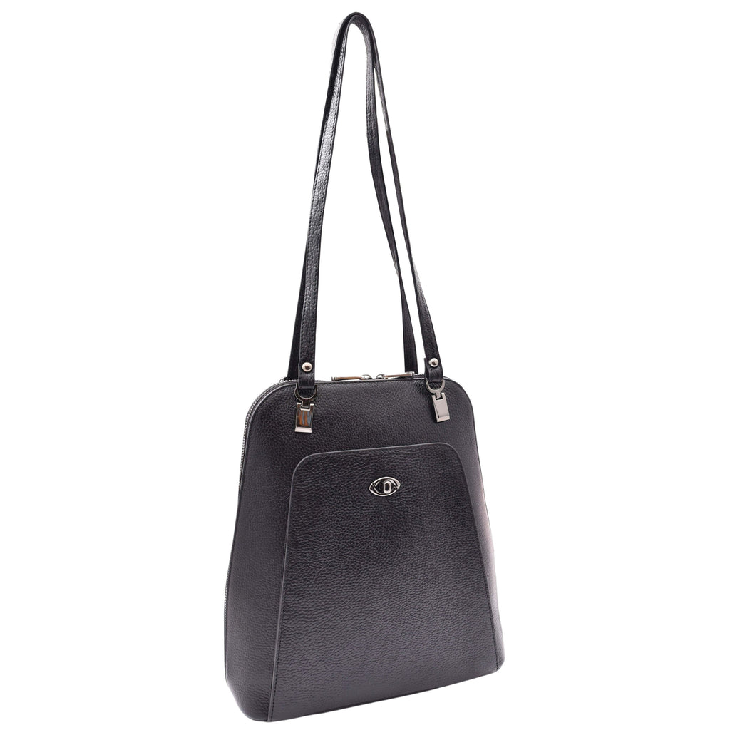 DR615 Women's Backpack Style Leather Shoulder Bag Black 6